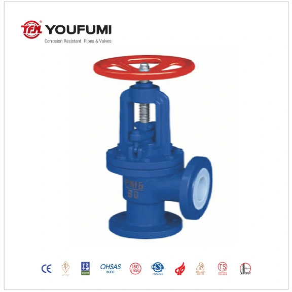 Angle Type Globe Valve with PTFE Lined